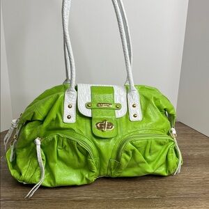 Sharif Studio Lime Green & White Croc-Embossed Satchel Tote
